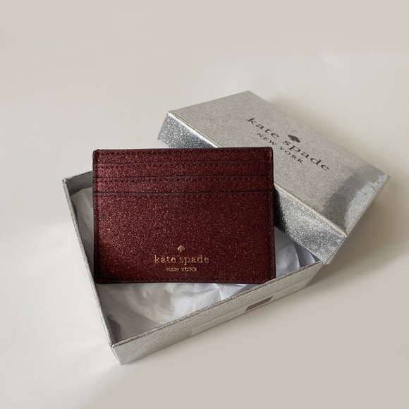 ♠️Kate Spade Shimmy Glitter Cardholder Card Holder Case Wallet Deep Nova Red NWT - Picture 2 of 7